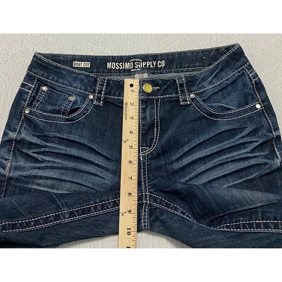 Mossimo Jeans 33×33 Blue Faded Embellished Flap Pockets Stretch Bootcut Whiskers - Picture 8 of 10